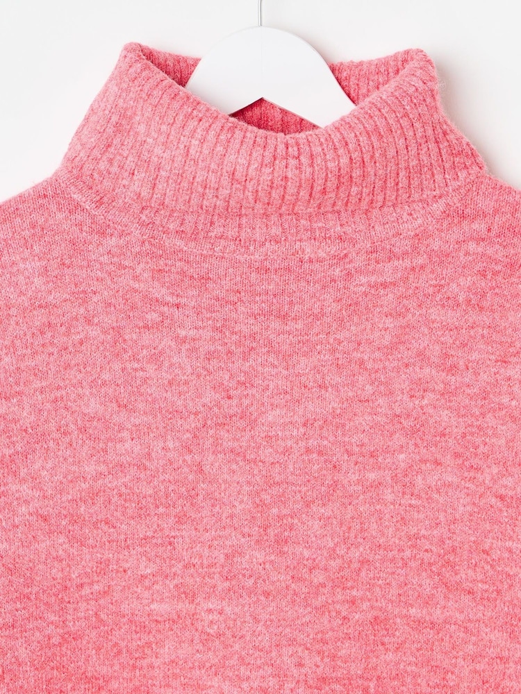 Oliver Bonas Pink Colour Block Roll Neck Knitted Jumper - Image 5 of 8