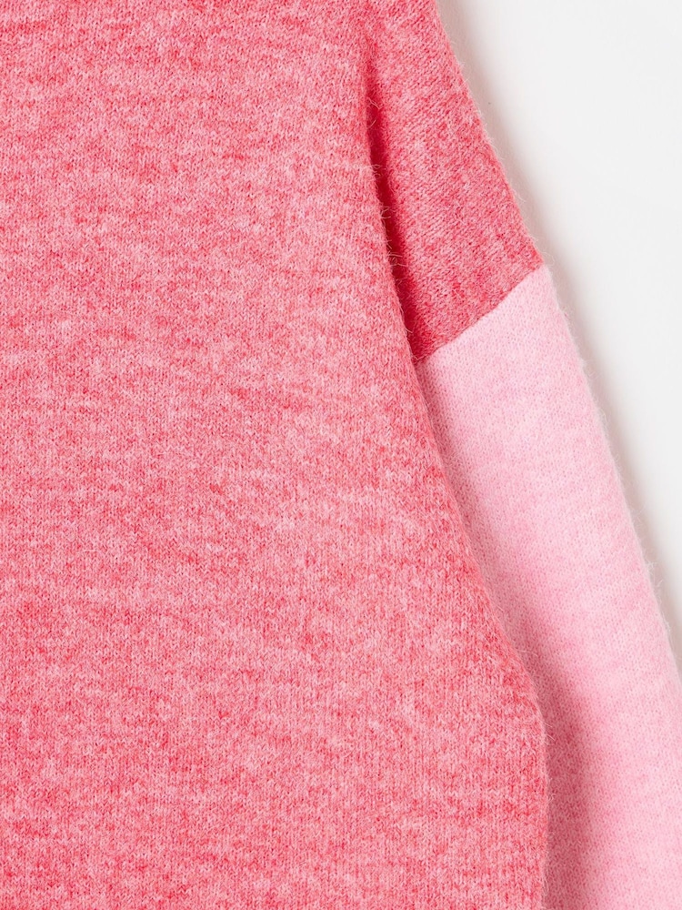 Oliver Bonas Pink Colour Block Roll Neck Knitted Jumper - Image 6 of 8