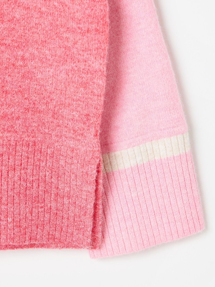 Oliver Bonas Pink Colour Block Roll Neck Knitted Jumper - Image 7 of 8