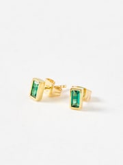 Oliver Bonas Green Selene Siamite Gold Plated Stud Earrings - Image 1 of 4