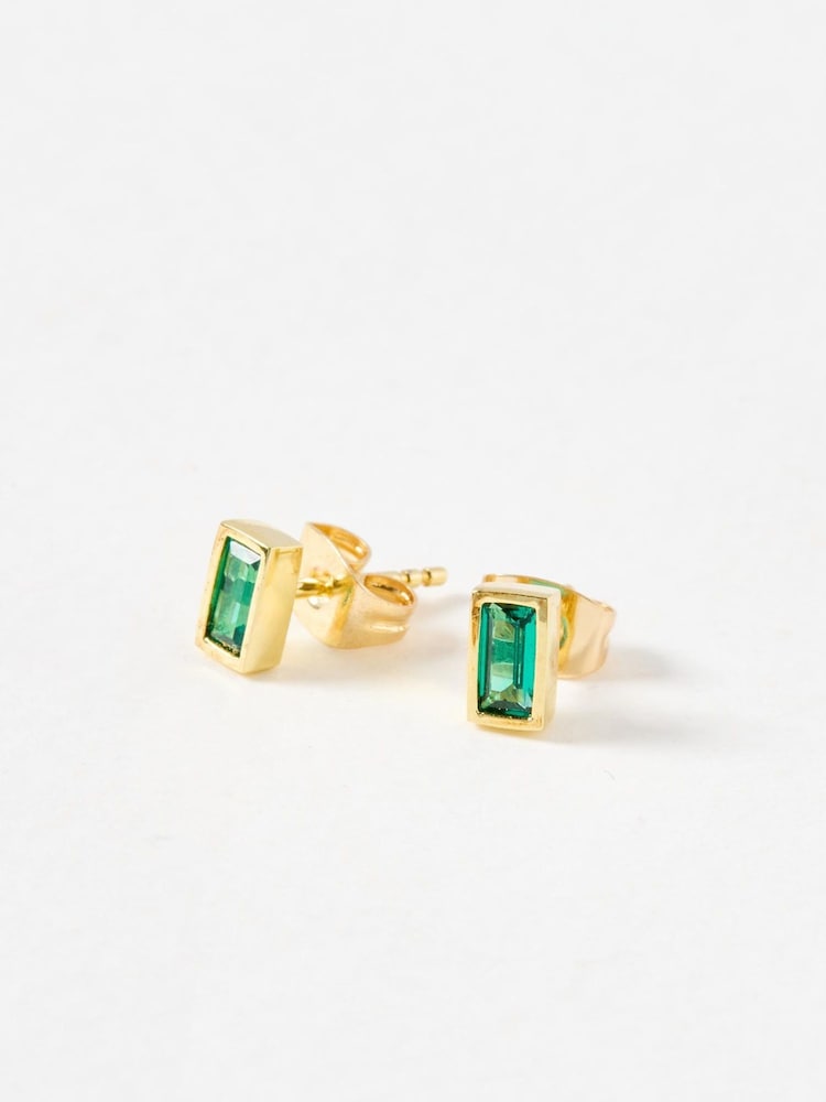 Oliver Bonas Green Selene Siamite Gold Plated Stud Earrings - Image 1 of 4 Oliver Bonas Green Selene Siamite Gold Plated Stud Earrings - Image 1 of 4