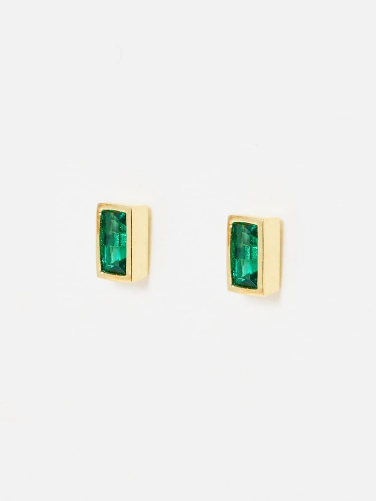 Oliver Bonas Green Selene Siamite Gold Plated Stud Earrings - Image 2 of 4 Oliver Bonas Green Selene Siamite Gold Plated Stud Earrings - Image 2 of 4