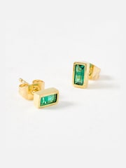 Oliver Bonas Green Selene Siamite Gold Plated Stud Earrings - Image 4 of 4