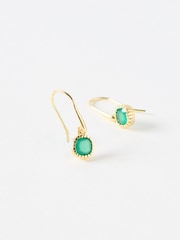 Oliver Bonas Green Briar Onyx Gold Plated Drop Earrings - Image 1 of 4