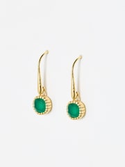Oliver Bonas Green Briar Onyx Gold Plated Drop Earrings - Image 2 of 4