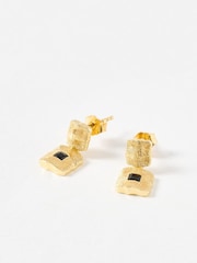 Oliver Bonas Black Eboni Onyx Inlay Square Double Drop Earrings - Image 1 of 4