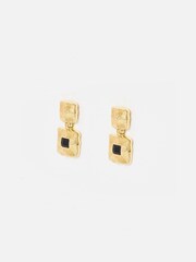 Oliver Bonas Black Eboni Onyx Inlay Square Double Drop Earrings - Image 2 of 4