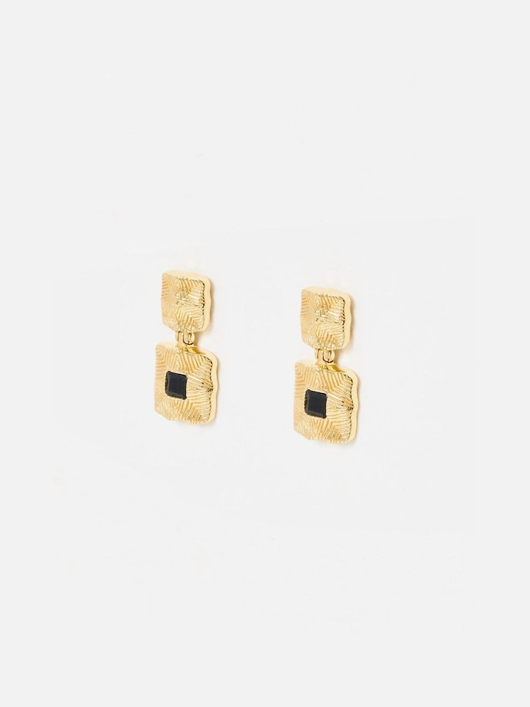 Oliver Bonas Black Eboni Onyx Inlay Square Double Drop Earrings - Image 2 of 4