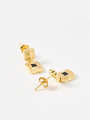 Oliver Bonas Black Eboni Onyx Inlay Square Double Drop Earrings - Image 3 of 4