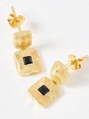 Oliver Bonas Black Eboni Onyx Inlay Square Double Drop Earrings - Image 4 of 4
