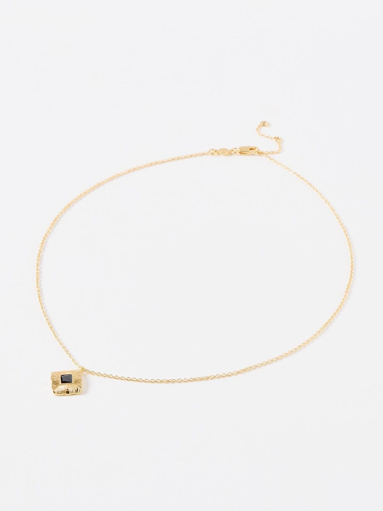 Oliver Bonas Black Eboni Onyx Inlay Square Stone Pendant Necklace - Image 1 of 3