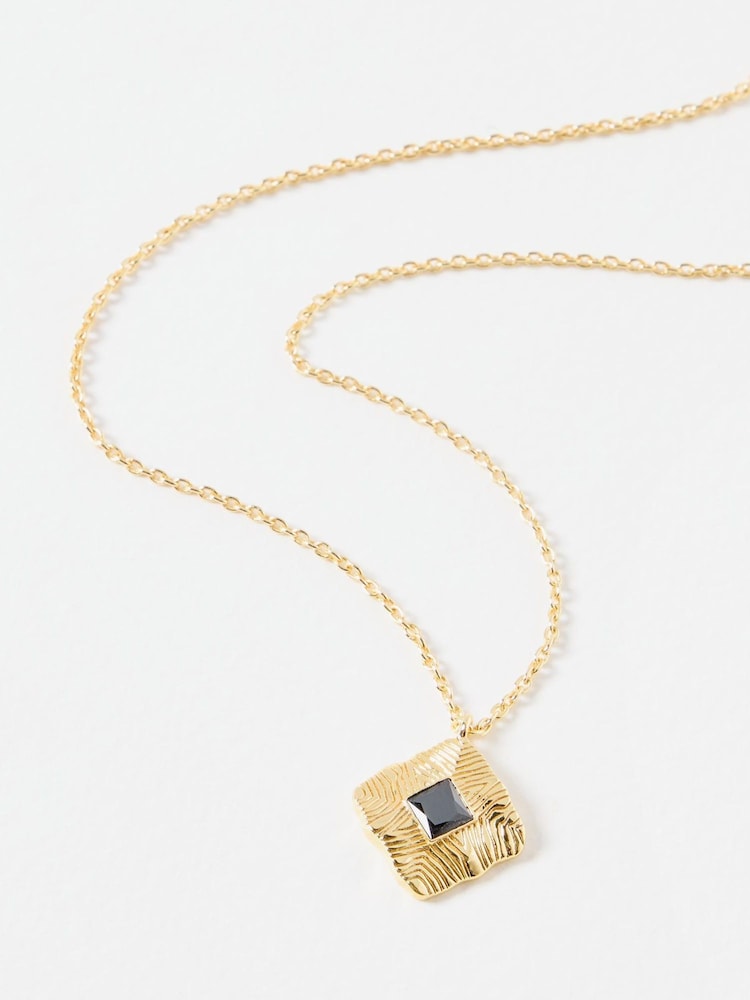 Oliver Bonas Black Eboni Onyx Inlay Square Stone Pendant Necklace - Image 2 of 3