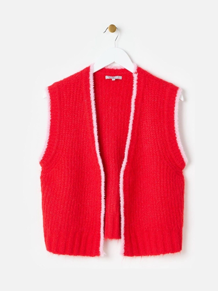 Oliver Bonas Red Fluffy Knitted Waistcoat - Image 1 of 5