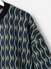 Oliver Bonas Black Geometric Knitted Sweatshirt - Image 6 of 6