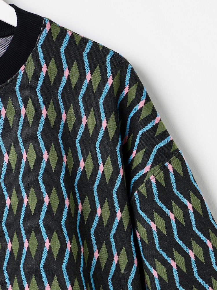 Oliver Bonas Black Geometric Knitted Sweatshirt - Image 6 of 6 Oliver Bonas Black Geometric Knitted Sweatshirt - Image 6 of 6