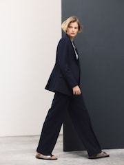 Navy Tailored Wide Leg Trousers with Wool - Image 2 of 5