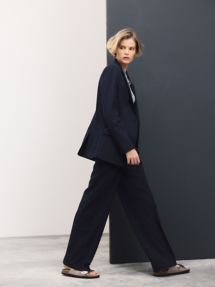 Navy Tailored Wide Leg Trousers with Wool - Image 2 of 5