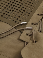 Reiss Khaki Grace Cargo-Pocket Laser-Cut Gilet With Linen - Image 7 of 7