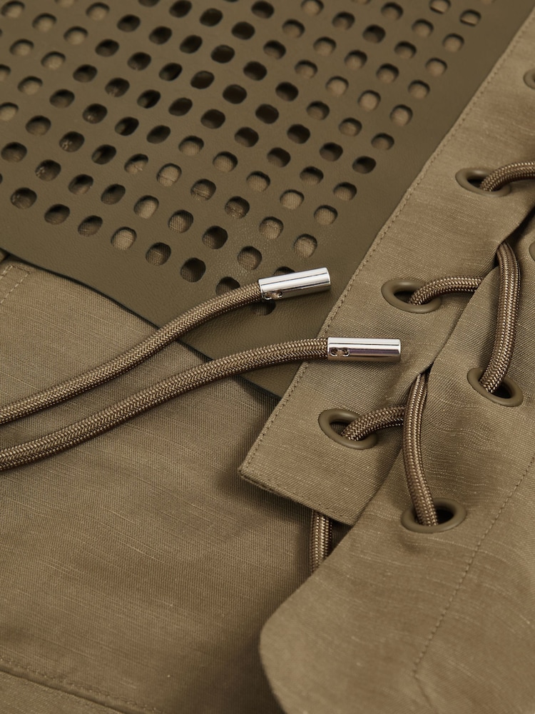 Reiss Khaki Grace Cargo-Pocket Laser-Cut Gilet With Linen - Image 7 of 7
