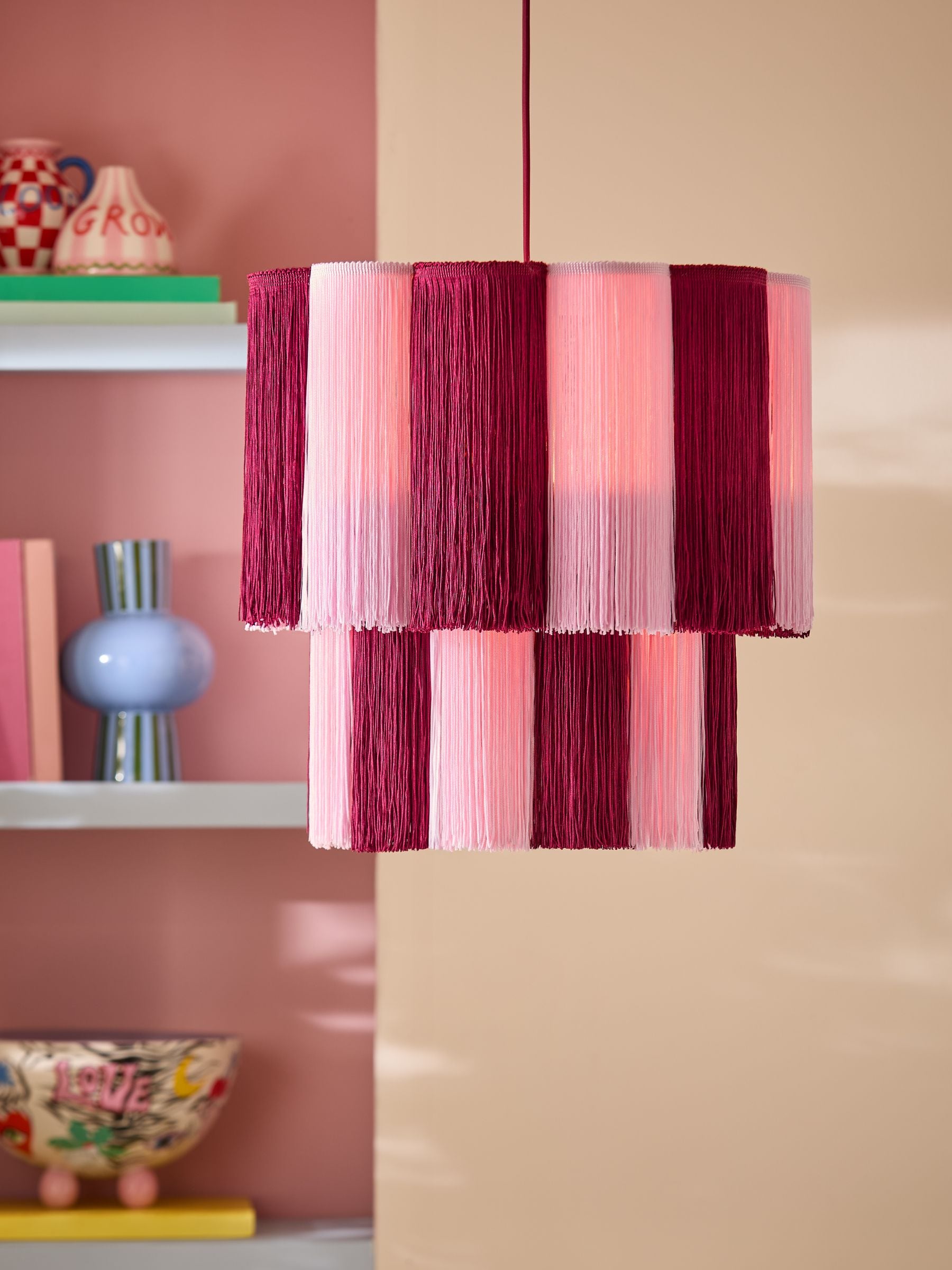 Eleanor Bowmer Red/Pink Scalloped Tassel Pendant Light