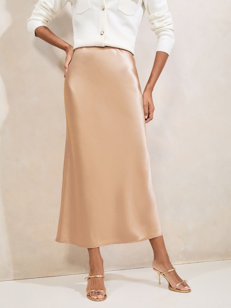 Lipsy Champagne Midi Satin Skirt - Image 1 of 1