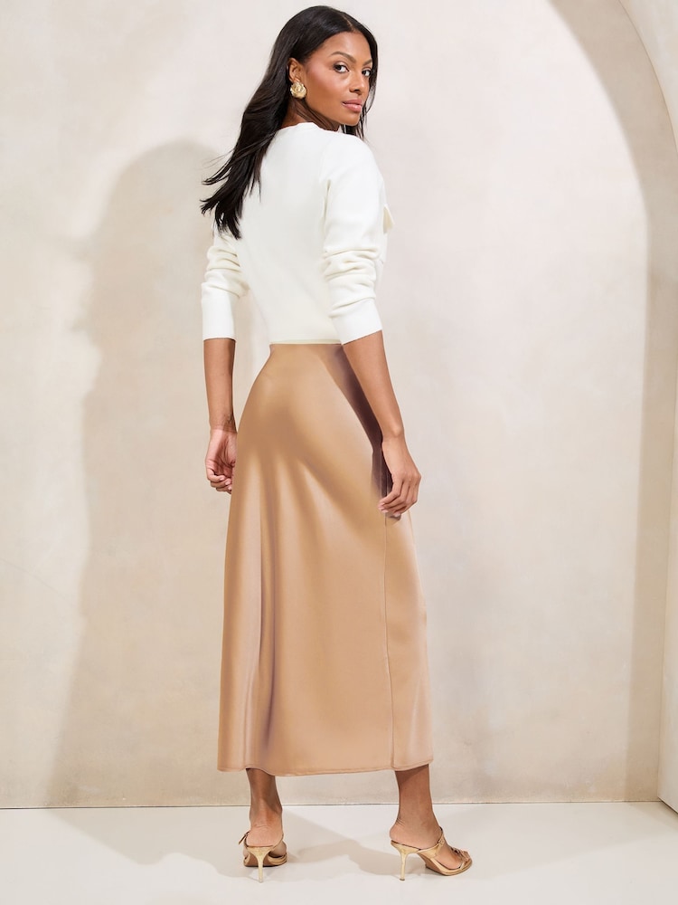 Lipsy Champagne Midi Satin Skirt - Image 4 of 4