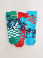 Red/Blue Lilo and Stitch License Cotton Rich Socks 3 Pack - Image 1 of 3