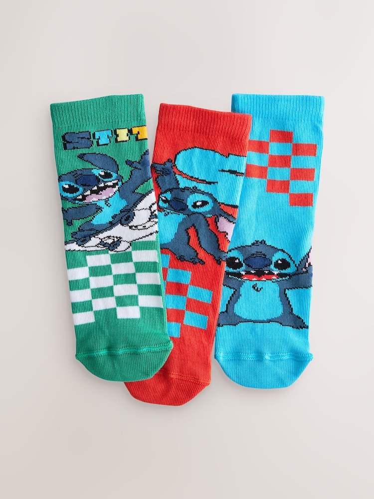 Red/Blue Lilo and Stitch License Cotton Rich Socks 3 Pack - Image 1 of 3