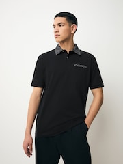 Black/Grey 100% Cotton Short Sleeve Smart Collar Polo Shirt - Image 1 of 7