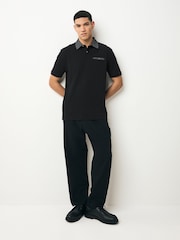 Black/Grey 100% Cotton Short Sleeve Smart Collar Polo Shirt - Image 2 of 7