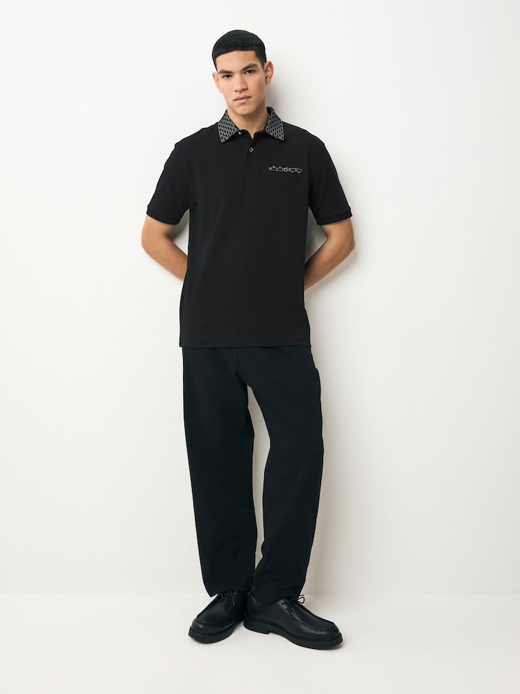 Black/Grey 100% Cotton Short Sleeve Smart Collar Polo Shirt - Image 2 of 7