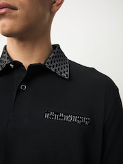 Black/Grey 100% Cotton Short Sleeve Smart Collar Polo Shirt - Image 4 of 7
