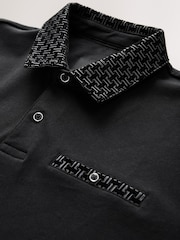 Black/Grey 100% Cotton Short Sleeve Smart Collar Polo Shirt - Image 6 of 7