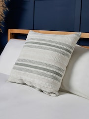 BHS Cream and Sage Cotton Stripe Handwoven Cushion - Image 1 of 4