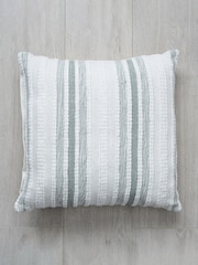 BHS Cream and Sage Cotton Stripe Handwoven Cushion - Image 2 of 4