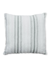 BHS Cream and Sage Cotton Stripe Handwoven Cushion - Image 3 of 4