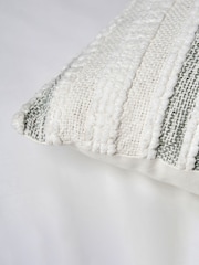 BHS Cream and Sage Cotton Stripe Handwoven Cushion - Image 4 of 4