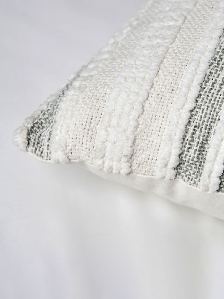 BHS Cream and Sage Cotton Stripe Handwoven Cushion - Image 4 of 4