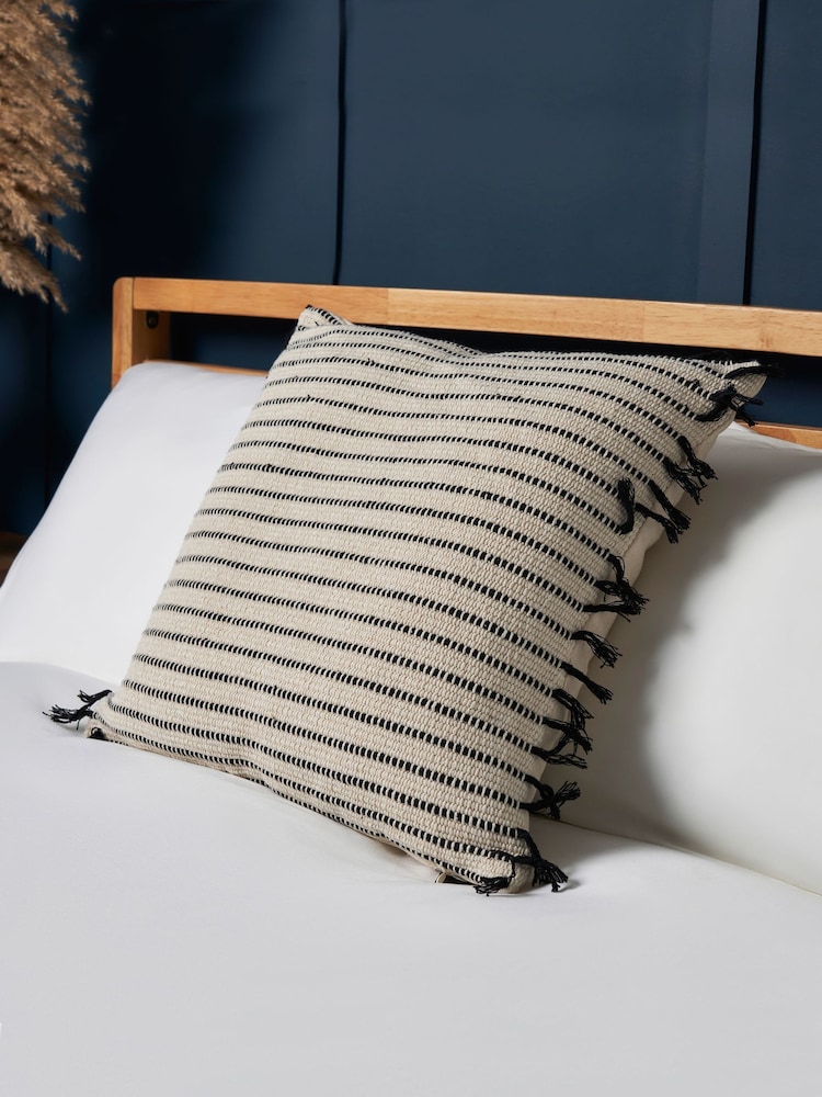 BHS Black 100% Cotton Pin Stripe Cushion - Image 1 of 4