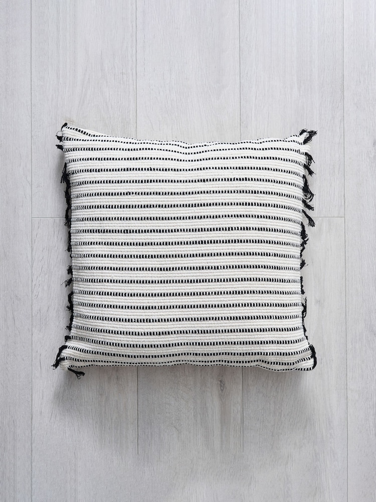 BHS Black 100% Cotton Pin Stripe Cushion - Image 2 of 4