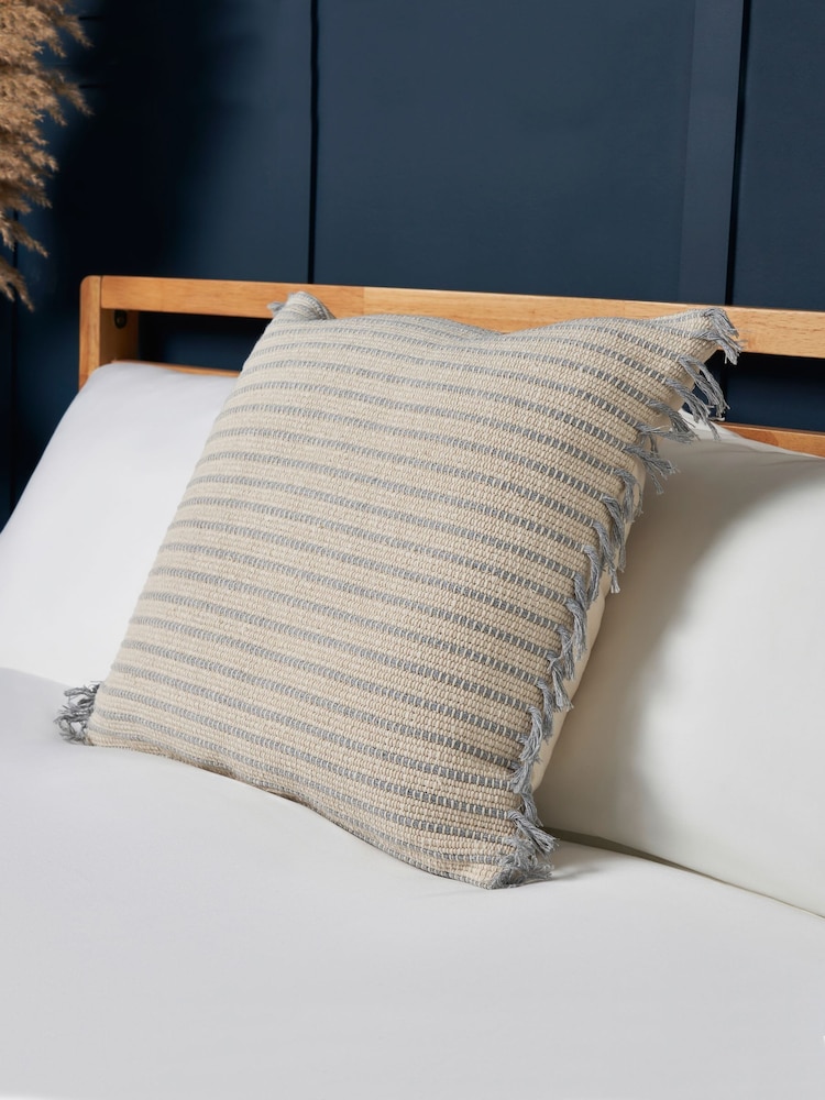 BHS Grey 100% Cotton Pin Stripe Cushion - Image 1 of 4