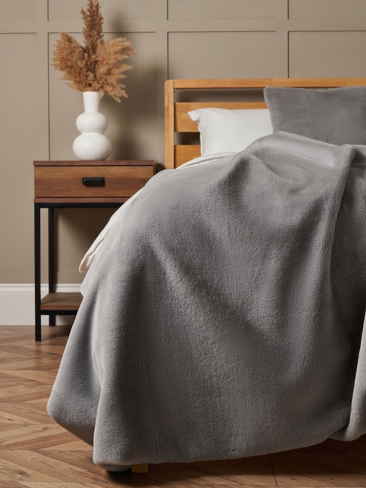 BHS Grey Faux Fur Throw - Image 1 of 4