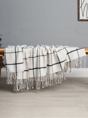 BHS Blue Plain Check Woven Throw - Image 1 of 4