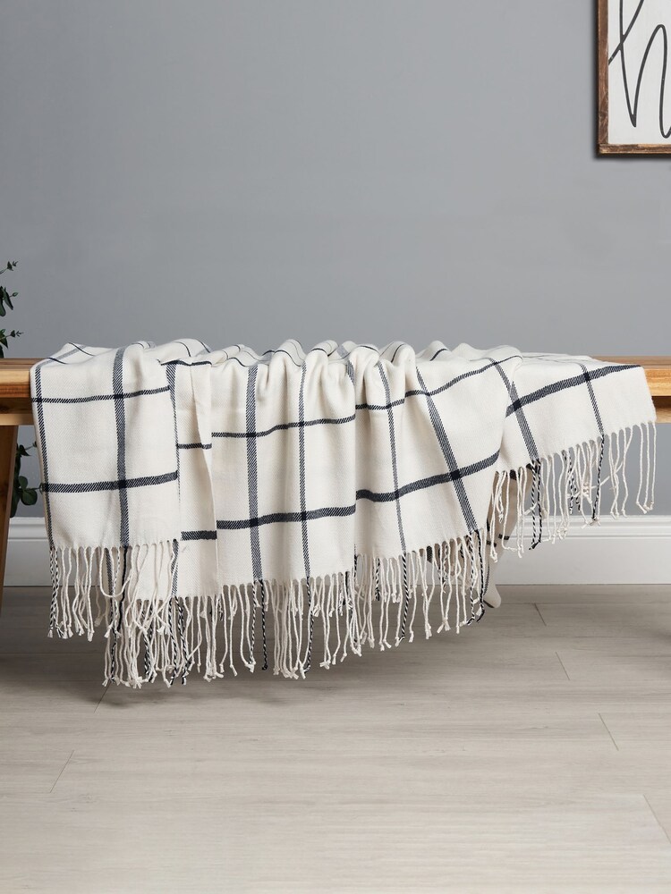 BHS Blue Plain Check Woven Throw - Image 1 of 4