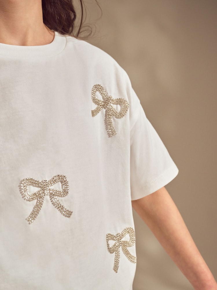 White Beaded T-Shirt (3-16yrs) - Image 4 of 8