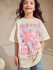 Ecru White Oversized Sequin Graphic Print T-Shirt (3-16yrs) - Image 1 of 8