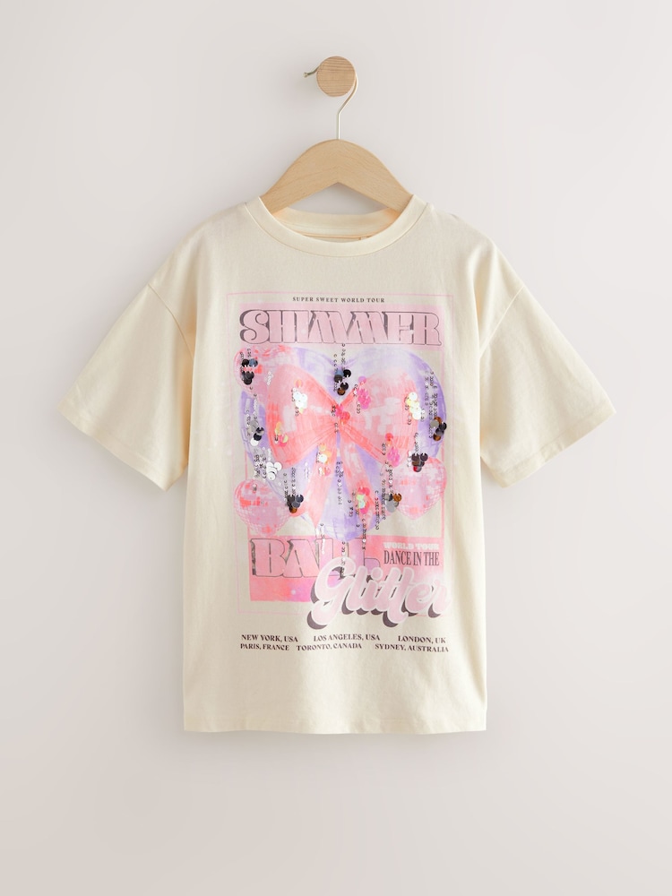 Ecru White Oversized Sequin Graphic Print T-Shirt (3-16yrs) - Image 5 of 8