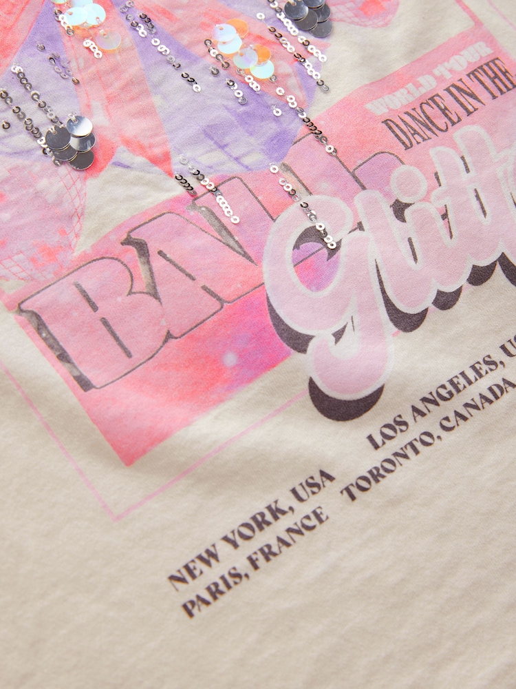 Ecru White Oversized Sequin Graphic Print T-Shirt (3-16yrs) - Image 8 of 8