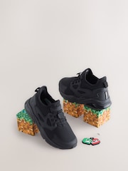 Black Wide Fit (G) Minecraft Elastic Lace School Trainers - Image 2 of 6