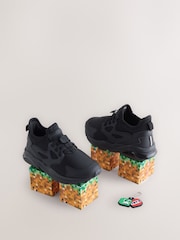 Black Wide Fit (G) Minecraft Elastic Lace School Trainers - Image 3 of 6
